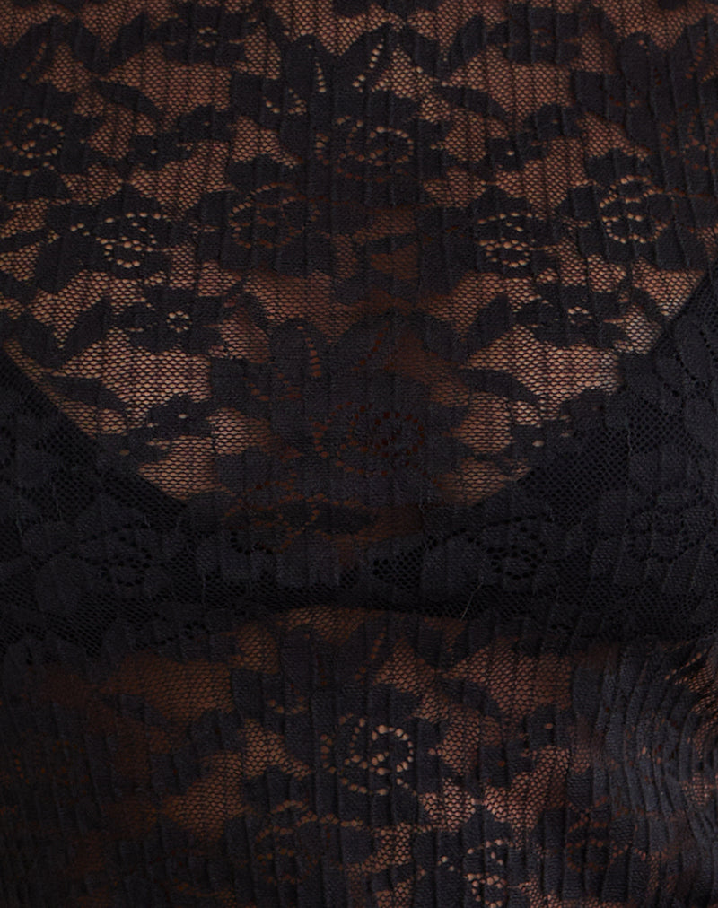 Roselani Ruffle Hem Top in Lace Black