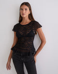 Roselani Ruffle Hem Top in Lace Black