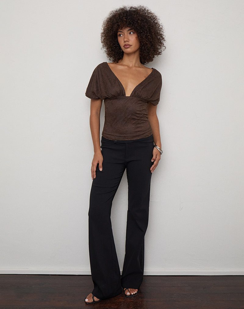 Rovali Top with Tie Back in Lace Chocolate