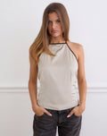 Rovania Backless Halter Top in Satin Champagne