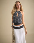 Sabitah Keyhole Top in Studded Chiffon Dark Grey