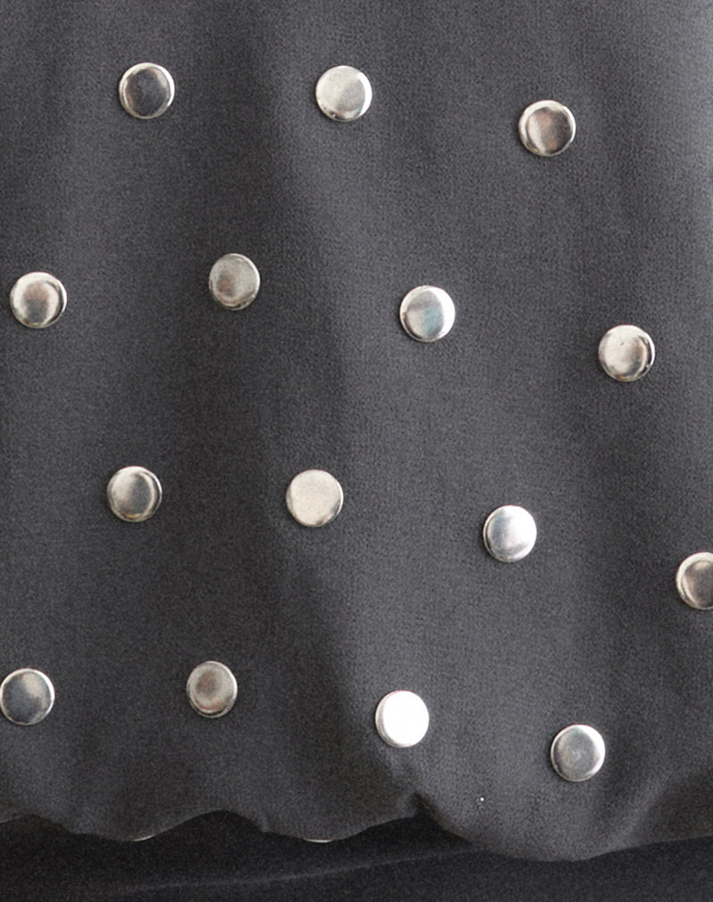Sabitah Keyhole Top in Studded Chiffon Dark Grey