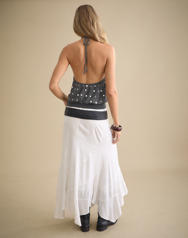 Sabitah Keyhole Top in Studded Chiffon Dark Grey
