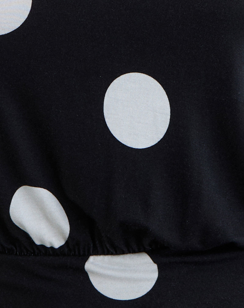Saerin Halter Top in Monochrome Black with White Polka Print