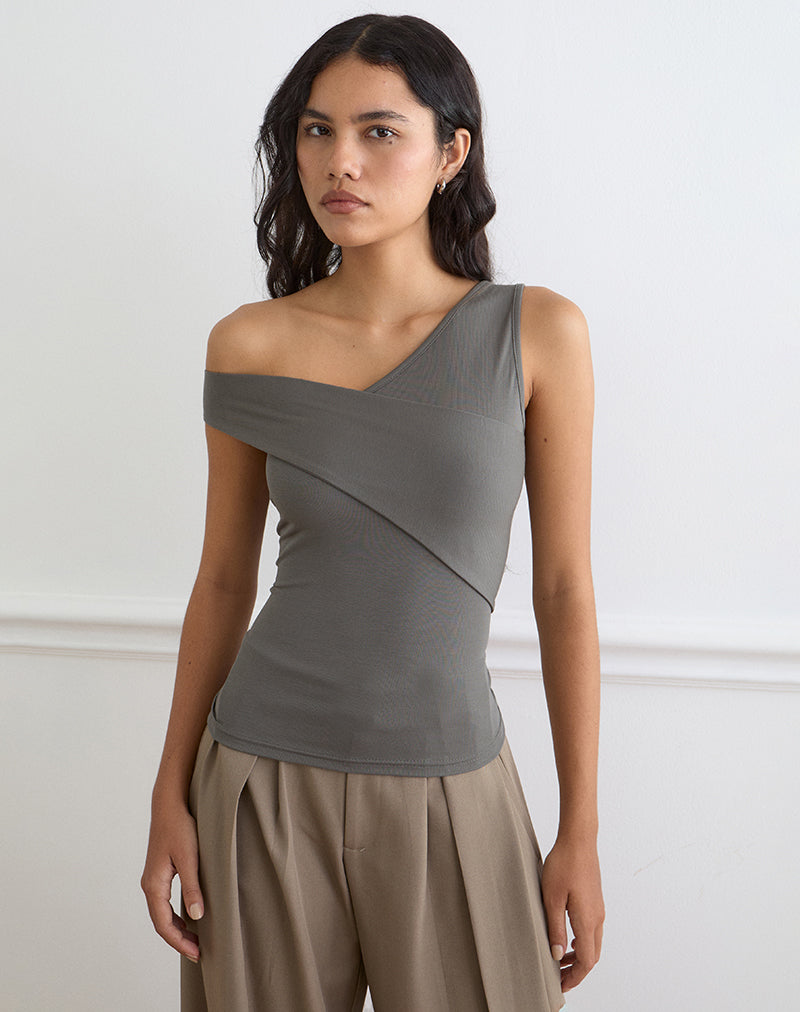 Sahar Top in Ribbed Warm Grey Eco Lyocell