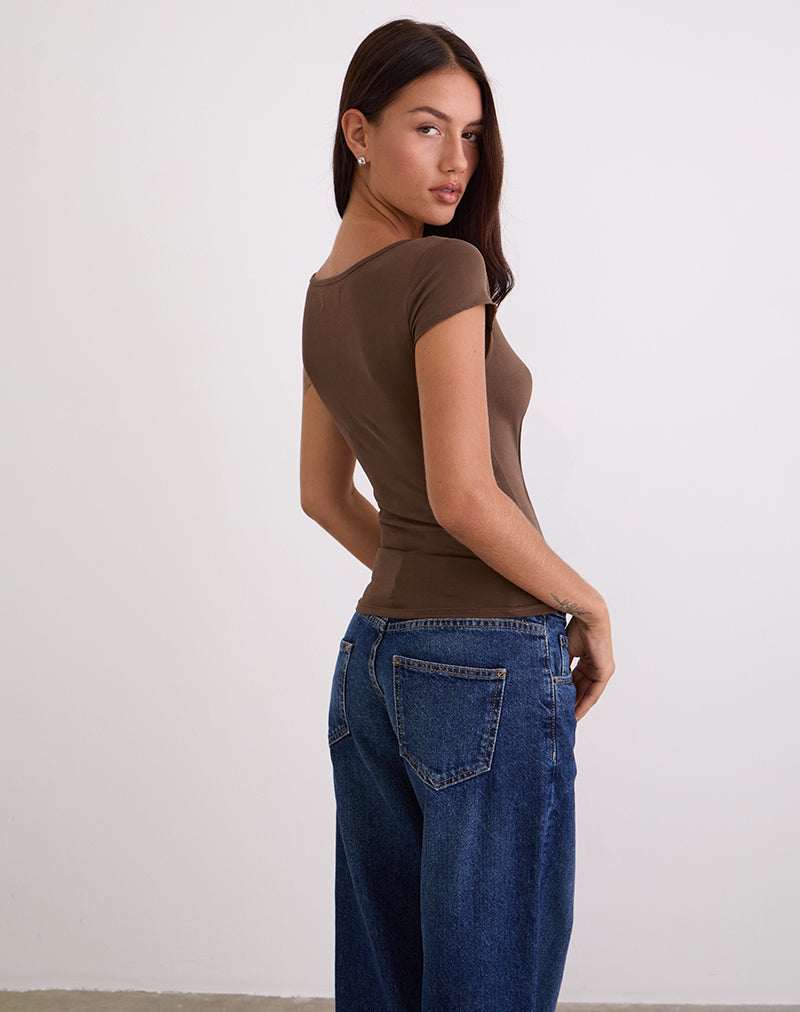 Saiba Cap Sleeve Top in Cupro Dark Brown