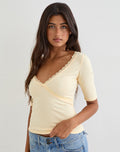 Sajiwa V Neck Top in Buttermilk with Lace Trim