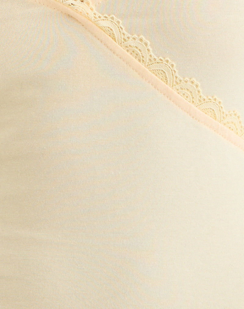 Sajiwa V Neck Top in Buttermilk with Lace Trim