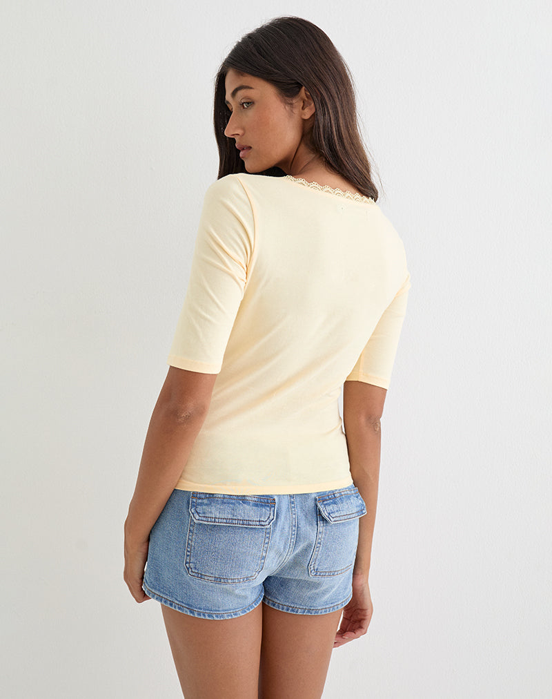 Sajiwa V Neck Top in Buttermilk with Lace Trim