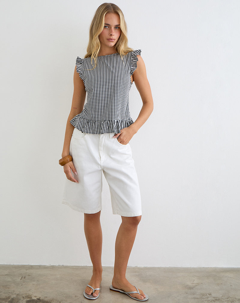 Salome Peplum Top in Mini Gingham Grey