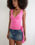 Saneya Plunge Top in Rayon Jersey Deep Pink