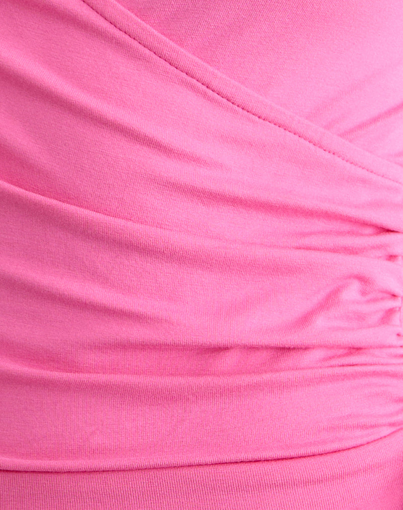 Saneya Plunge Top in Rayon Jersey Deep Pink