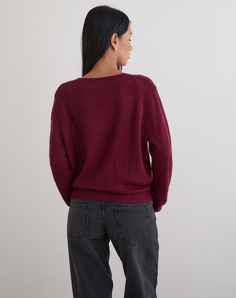 Saroya Plunge Wrap Top in Knit Wine