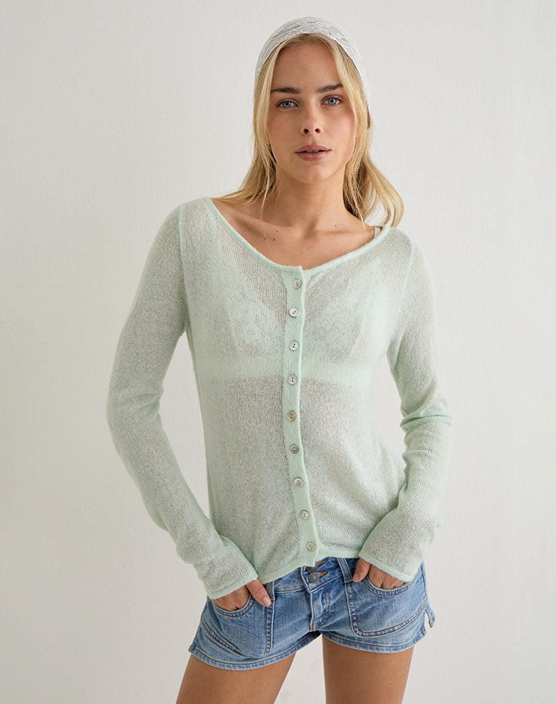 Sartini Long Sleeve Top in Sheer Knit Mint