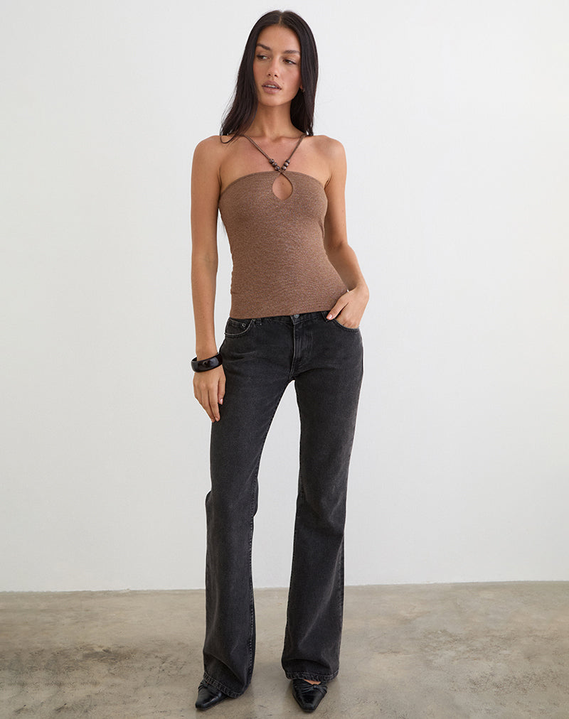 Satuna Top with Beads in Shimmer Knit Brown