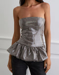 Seada Peplum Top in Sequin Check Brown