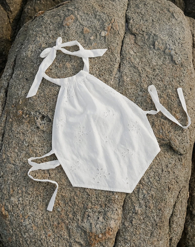 Sedona Halterneck Top in Broderie White