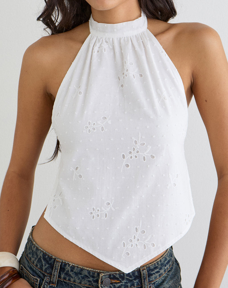 Sedona Halterneck Top in Broderie White