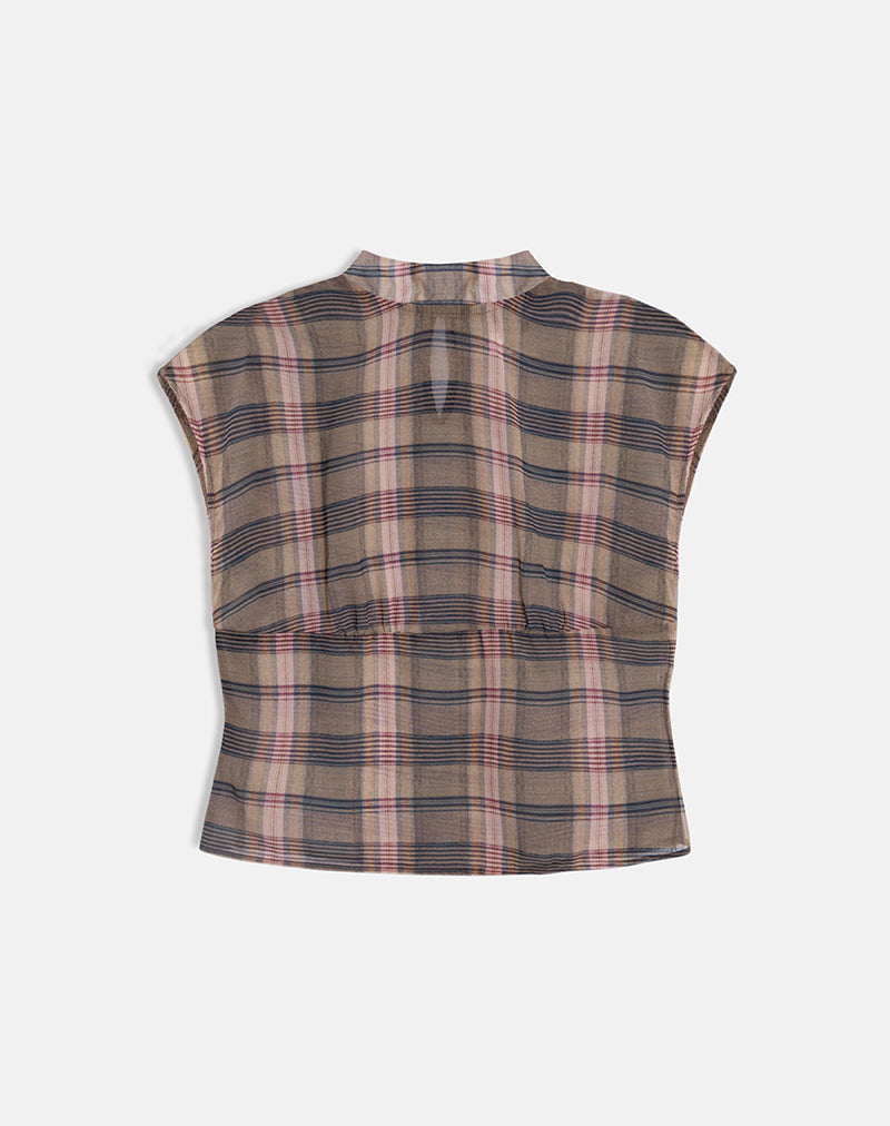 Sekala Top in Brown and Pink Blurry Check