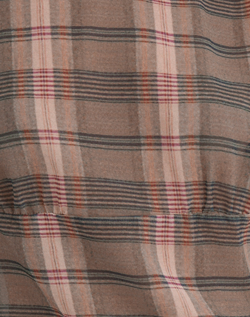 Sekala Top in Brown and Pink Blurry Check