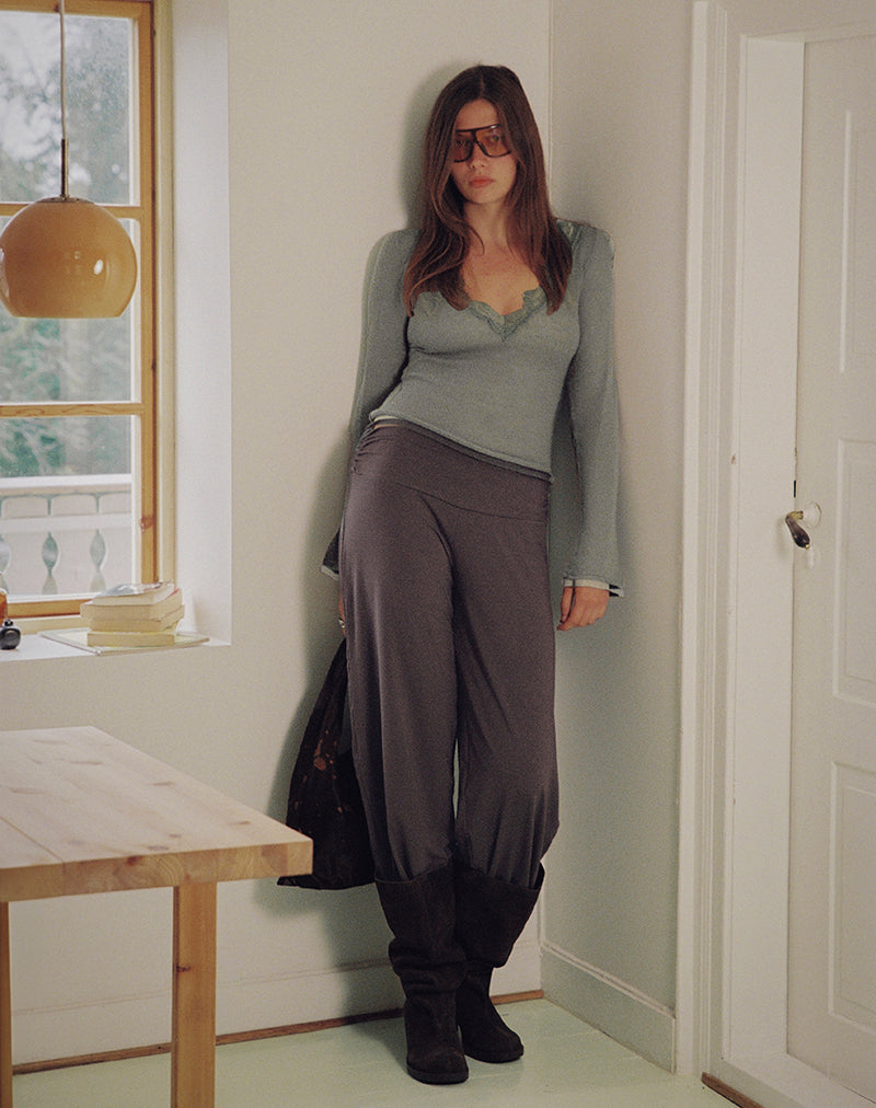 Semra Long Sleeve Top in Sheer Knit Sage Grey