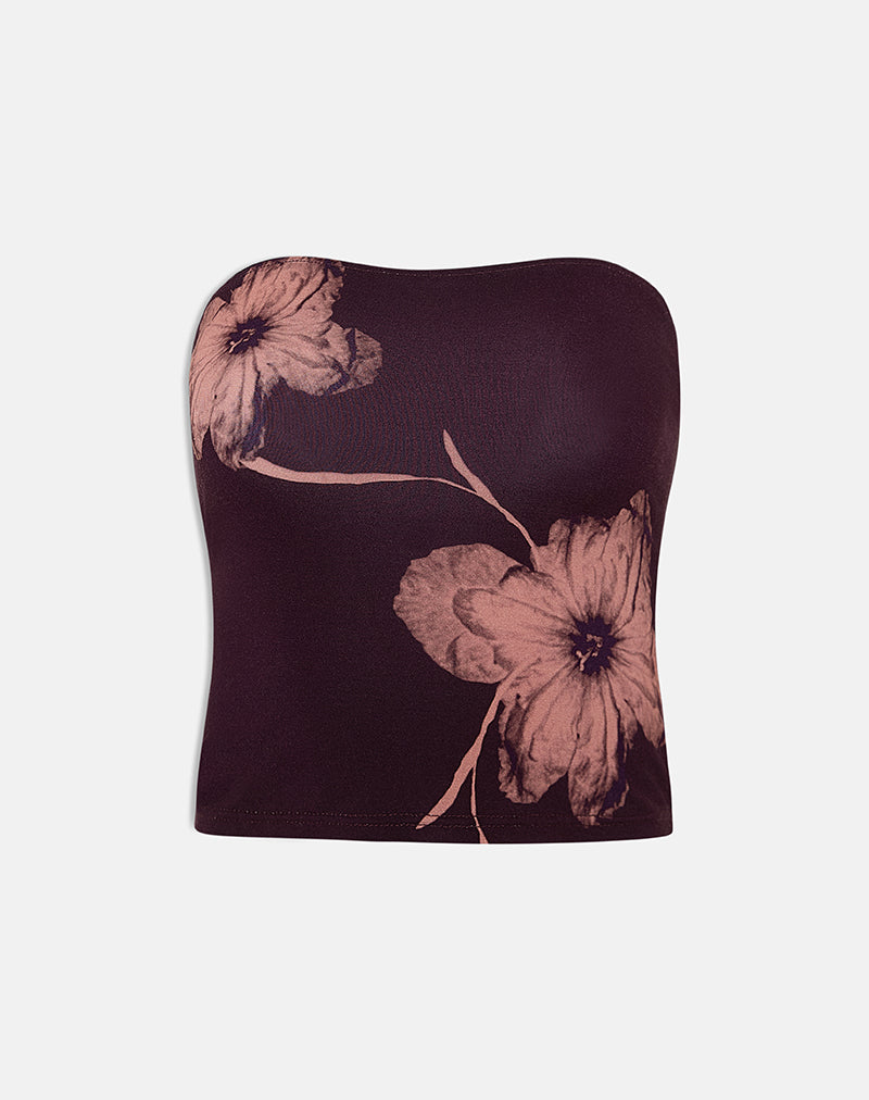 Shali Bandeau Top in Burgundy with Flower Silhouette