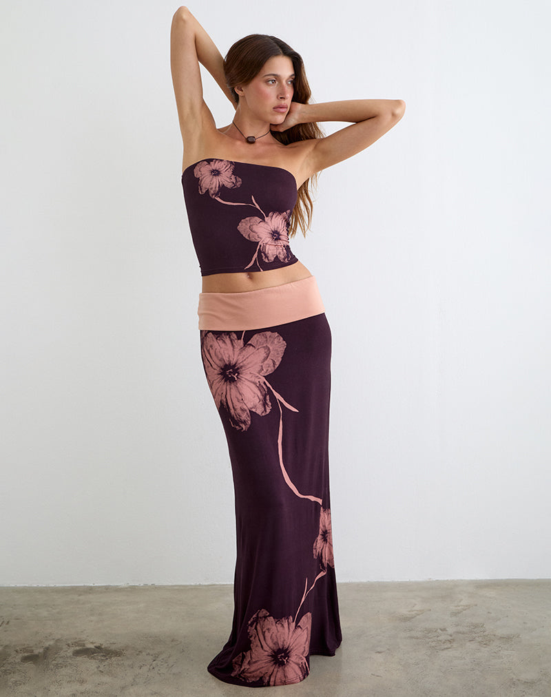 Shali Bandeau Top in Burgundy with Flower Silhouette