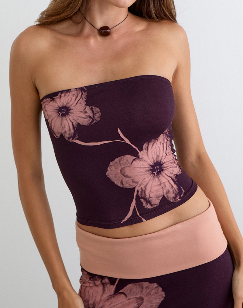 Shali Bandeau Top in Burgundy with Flower Silhouette