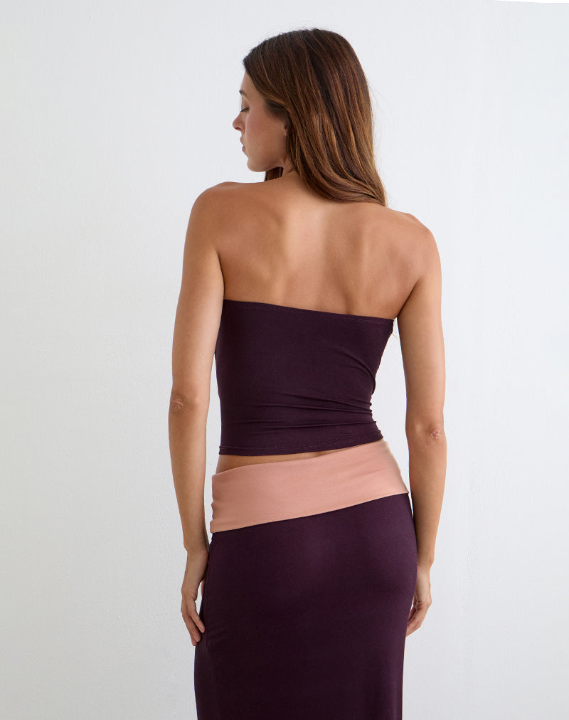 Shali Bandeau Top in Burgundy with Flower Silhouette