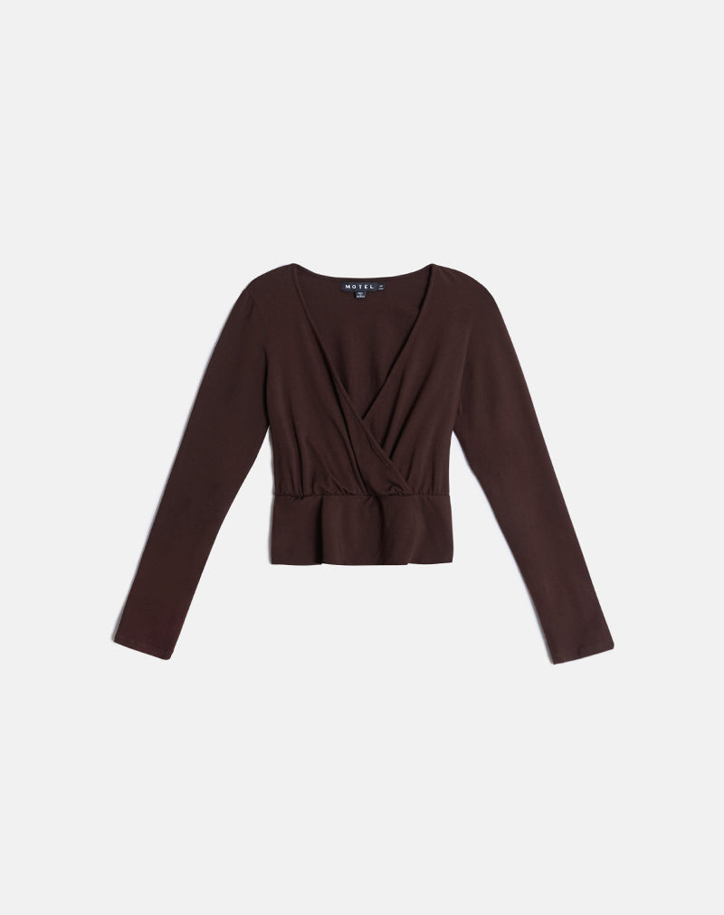 Sheon Long Sleeve Top in Rayon Jersey Bitter Chocolate