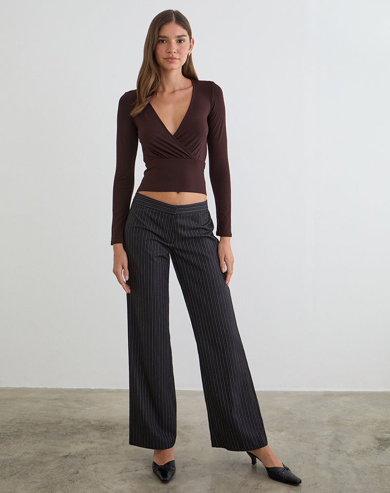Sheon Long Sleeve Top in Rayon Jersey Bitter Chocolate