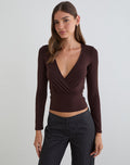 Sheon Long Sleeve Top in Rayon Jersey Bitter Chocolate