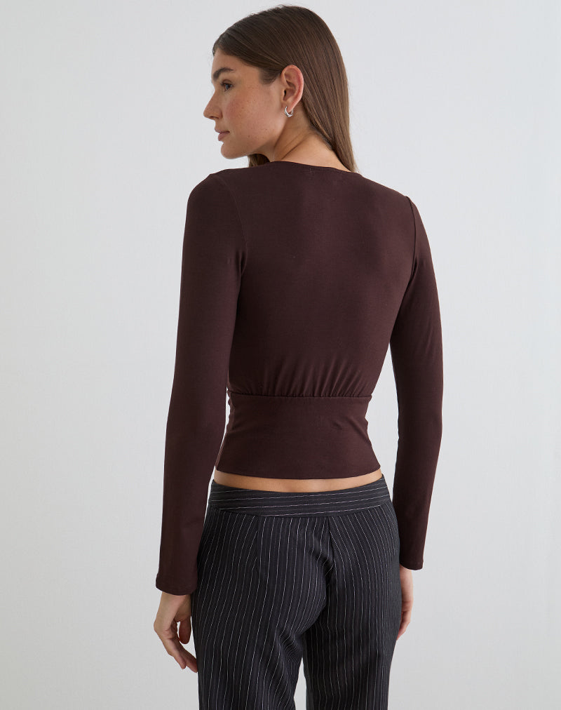 Sheon Long Sleeve Top in Rayon Jersey Bitter Chocolate