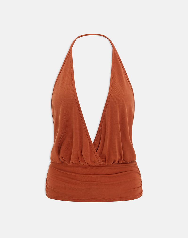Sherlyn Halter Top in Cupro Burnt Orange