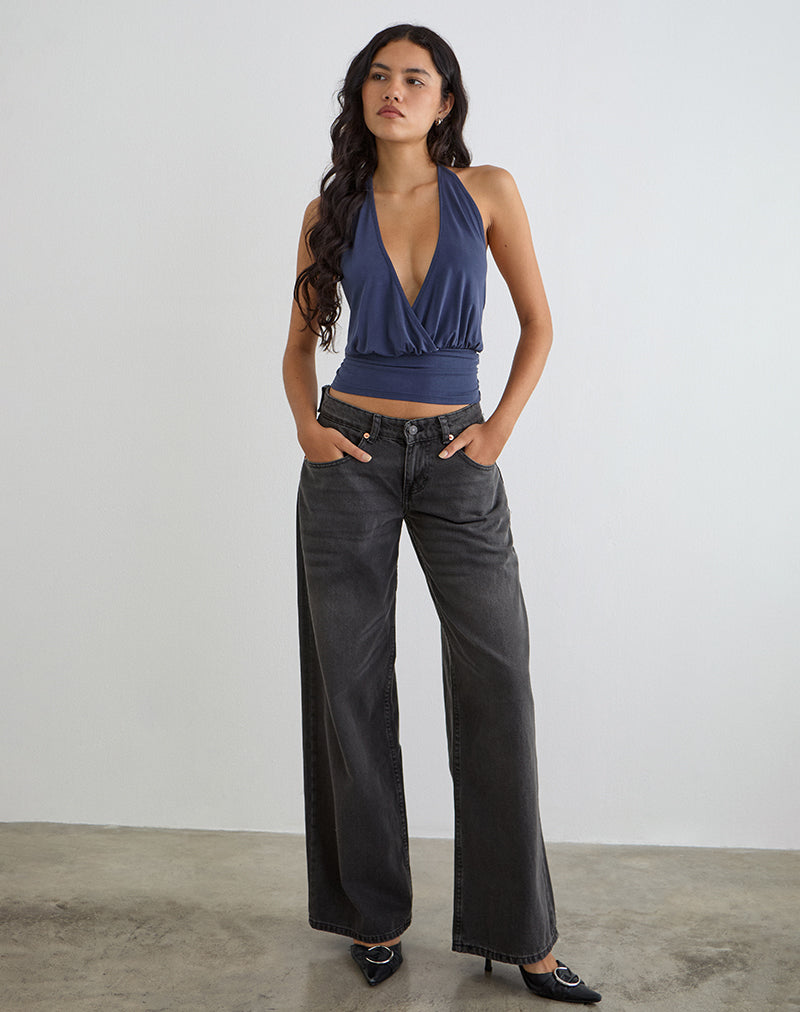 Sherlyn Halter Top in Cupro Navy