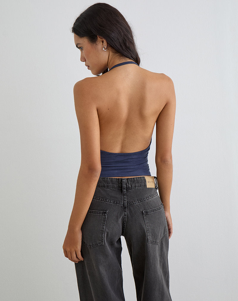 Sherlyn Halter Top in Cupro Navy