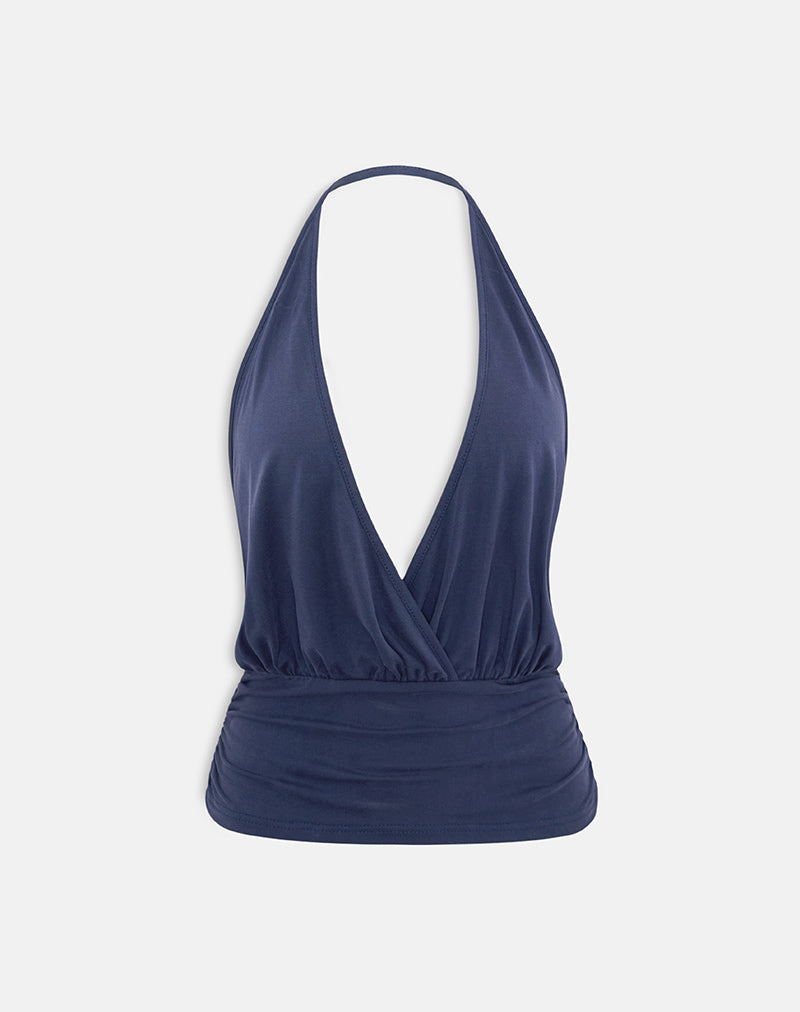 Sherlyn Halter Top in Cupro Navy