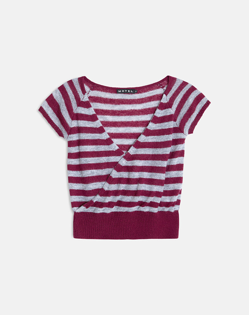 Shilpa Top in Maxi Stripe Wine and Grey