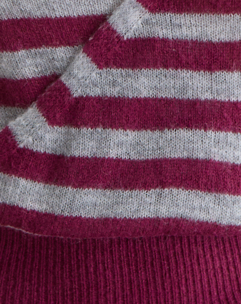 Shilpa Top in Maxi Stripe Wine and Grey