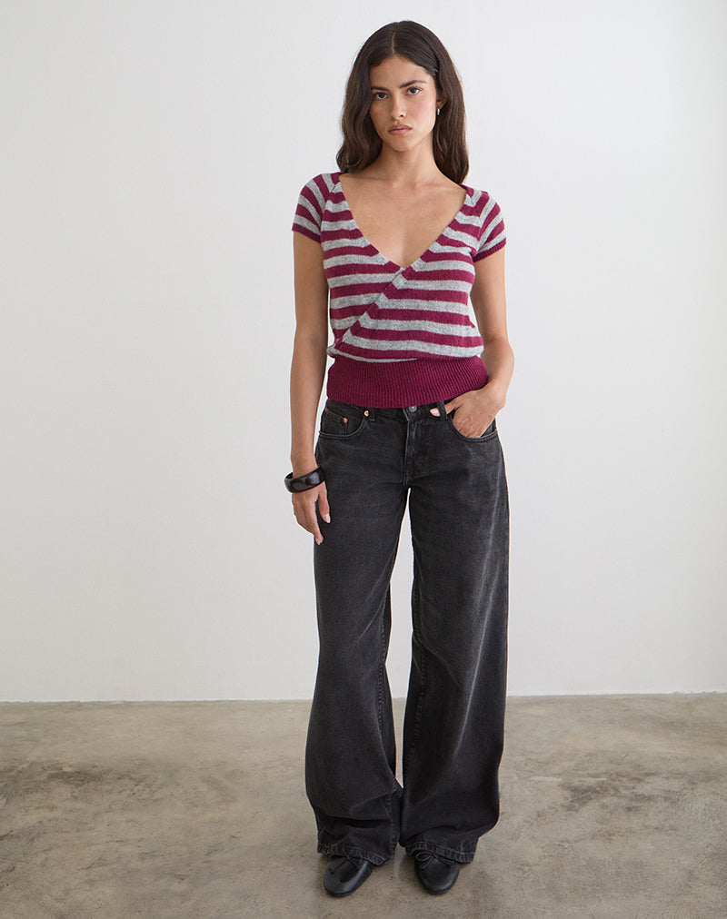 Shilpa Top in Maxi Stripe Wine and Grey