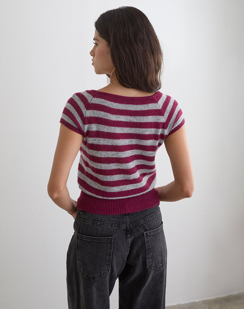 Shilpa Top in Maxi Stripe Wine and Grey
