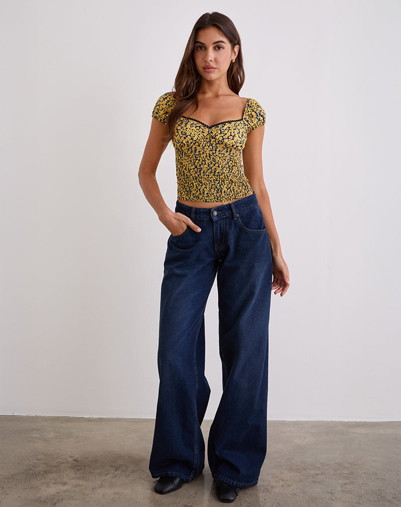 Shizu Cap Sleeve Top in Mini Bloom Yellow