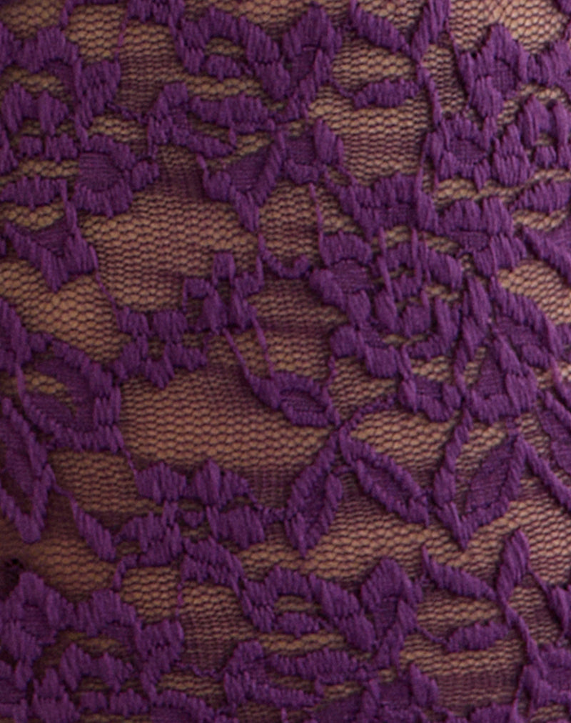 Mahota Deep Plunge Long Sleeve Top in Lace Purple