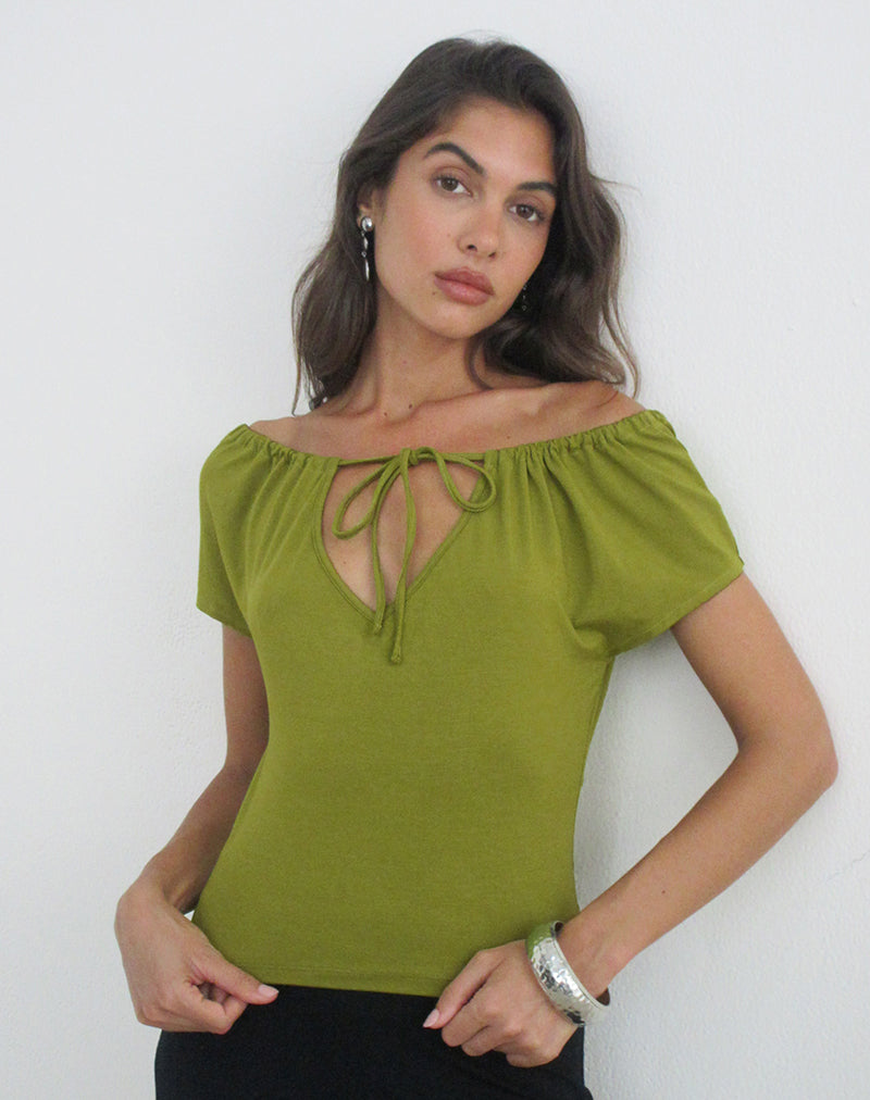 Sibila Off Shoulder Top in Moss Green