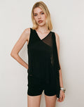 Siera Asymmetric Top with Mesh Panel in Cupro Black