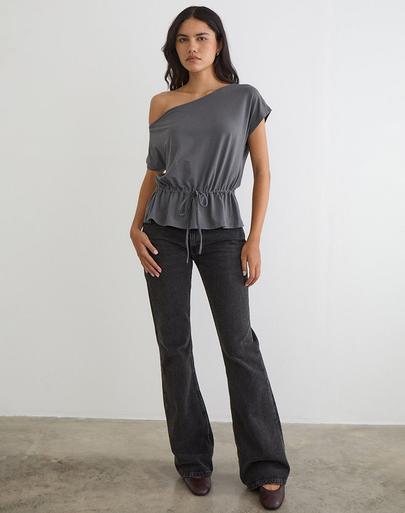 Sika One Shoulder Top in Charcoal Grey with Tie Belt