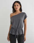 Sika One Shoulder Top in Charcoal Grey with Tie Belt