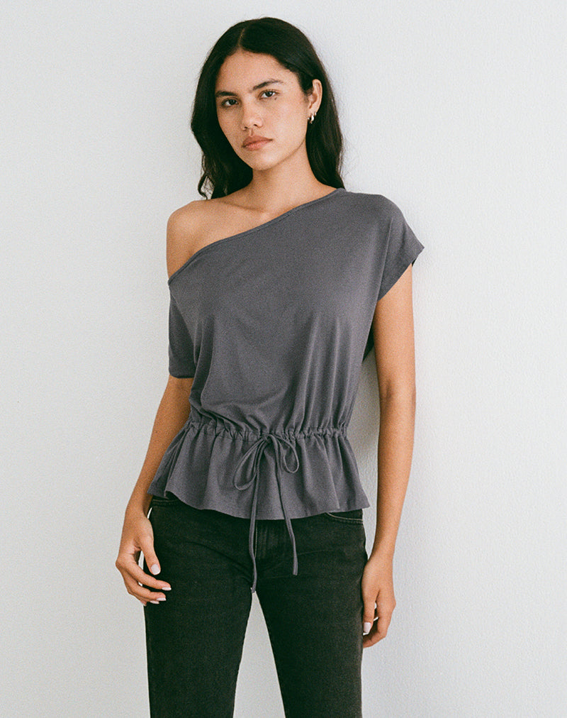 Sika One Shoulder Top in Charcoal Grey with Tie Belt