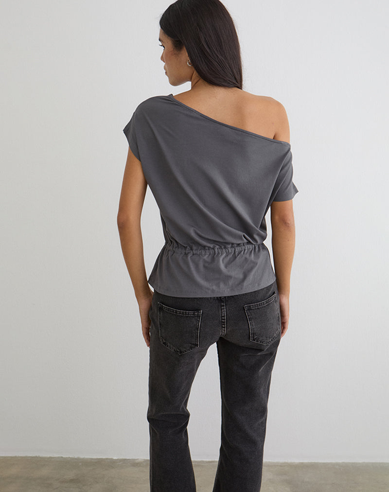 Sika One Shoulder Top in Charcoal Grey with Tie Belt