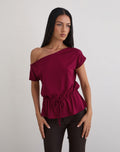 Sika One Shoulder Top in Burgundy with Tie Belt